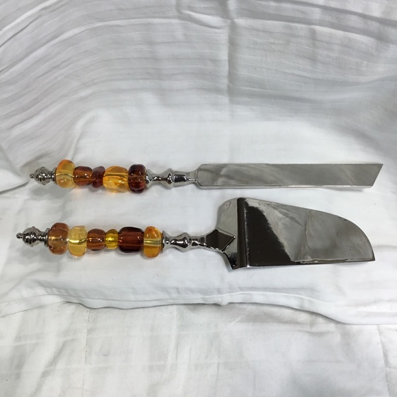 Cake/pie serving set, translucent pebbles handles, heavy SP - Picture 2 of 4